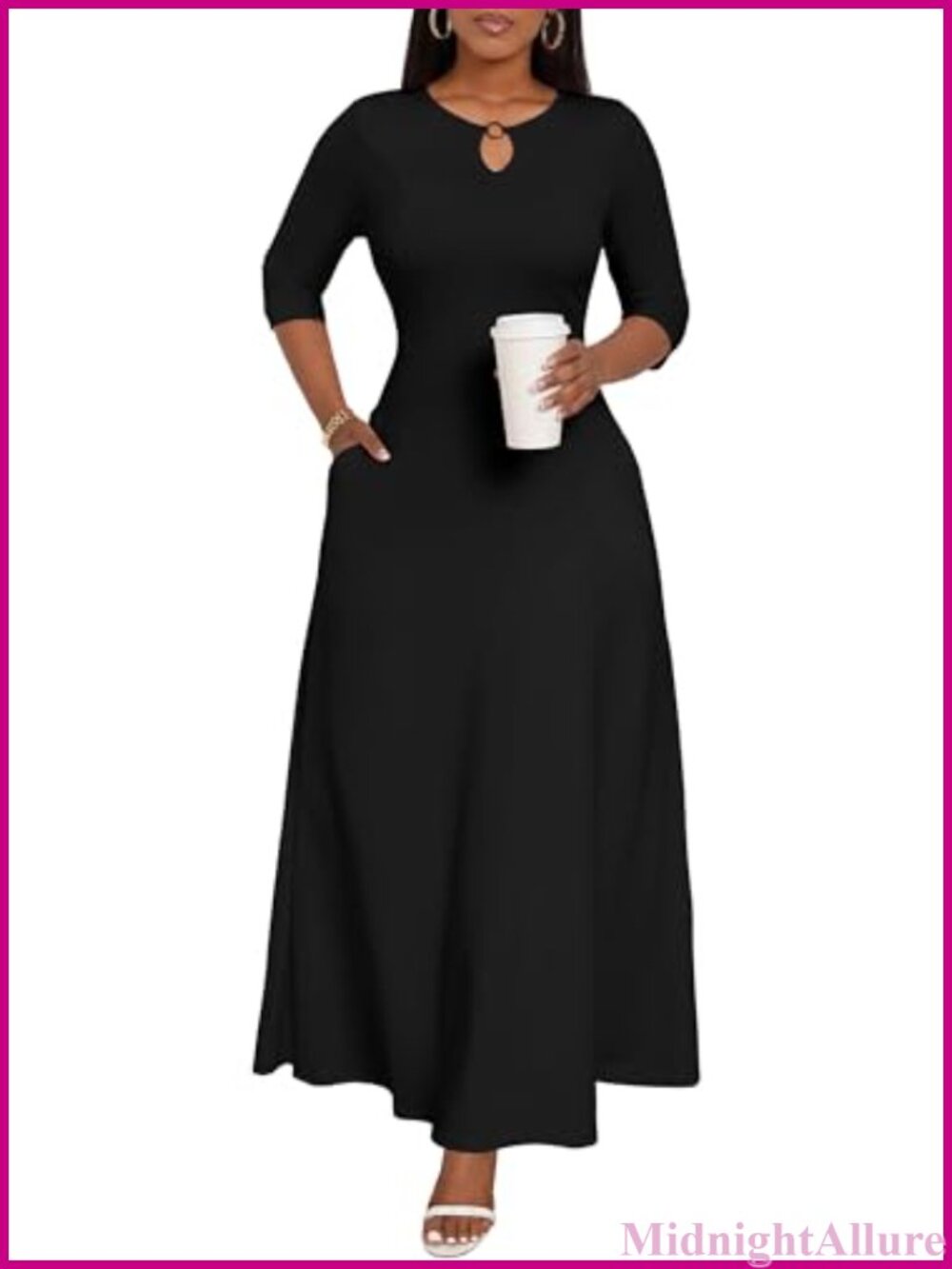 Women's Maxi Dress 3/4 Sleeve Boho Casual A-Line with Pockets